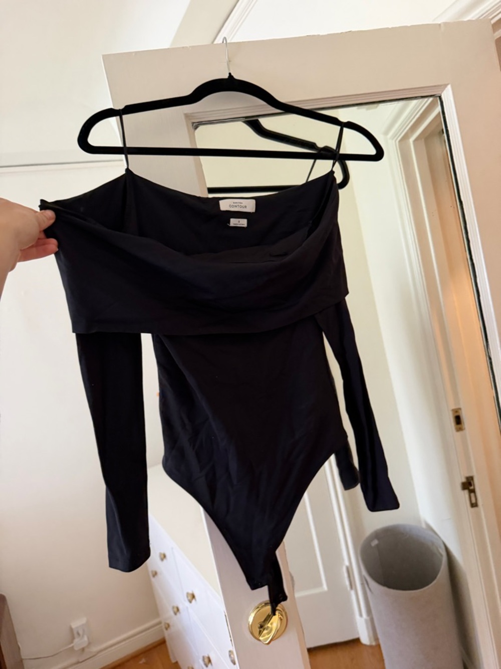 Babaton Black Off-Shoulder Long-Sleeve Bodysuit